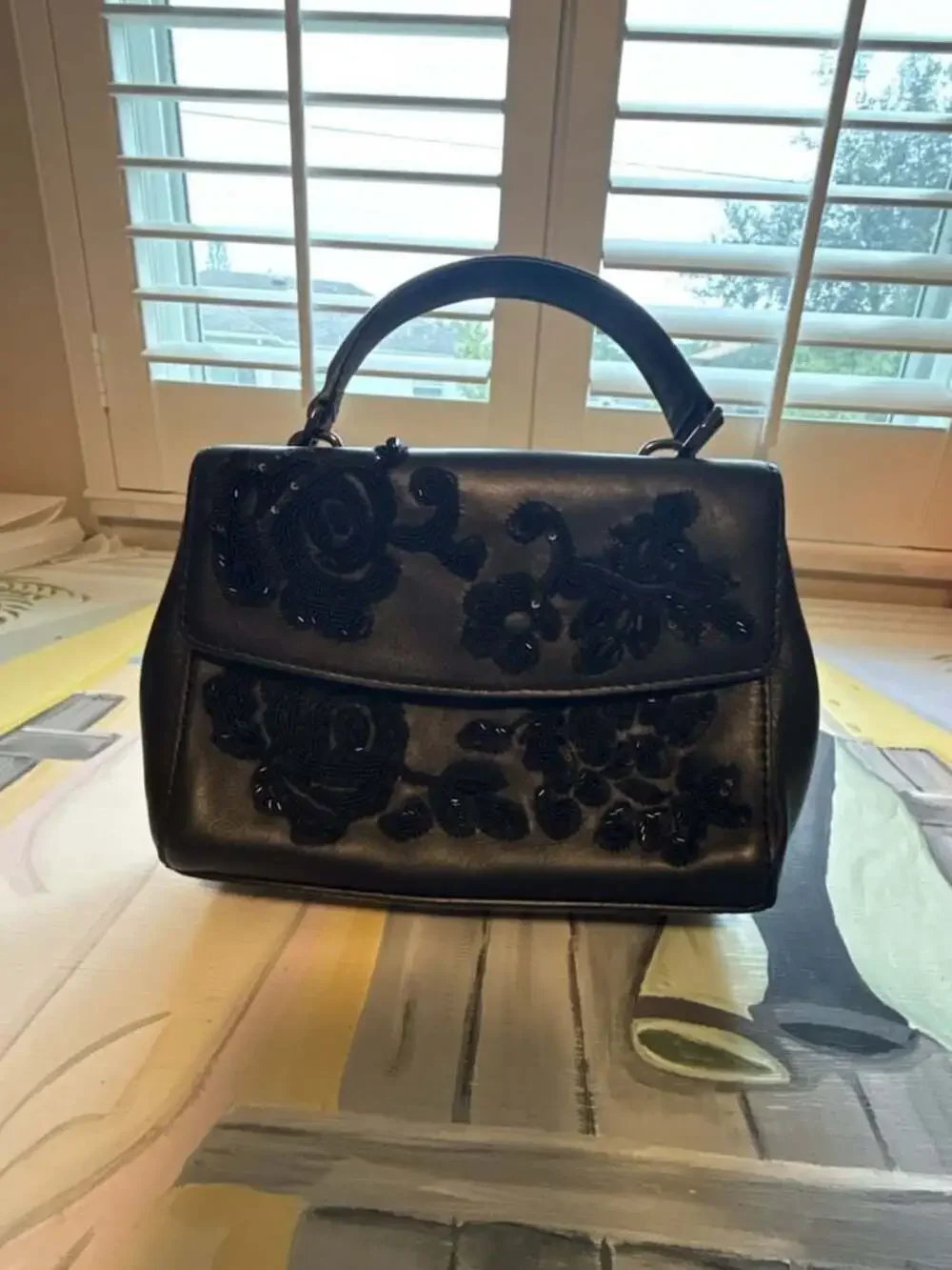 Michael Kors Ava Small Floral Beaded Leather Satchel Bag